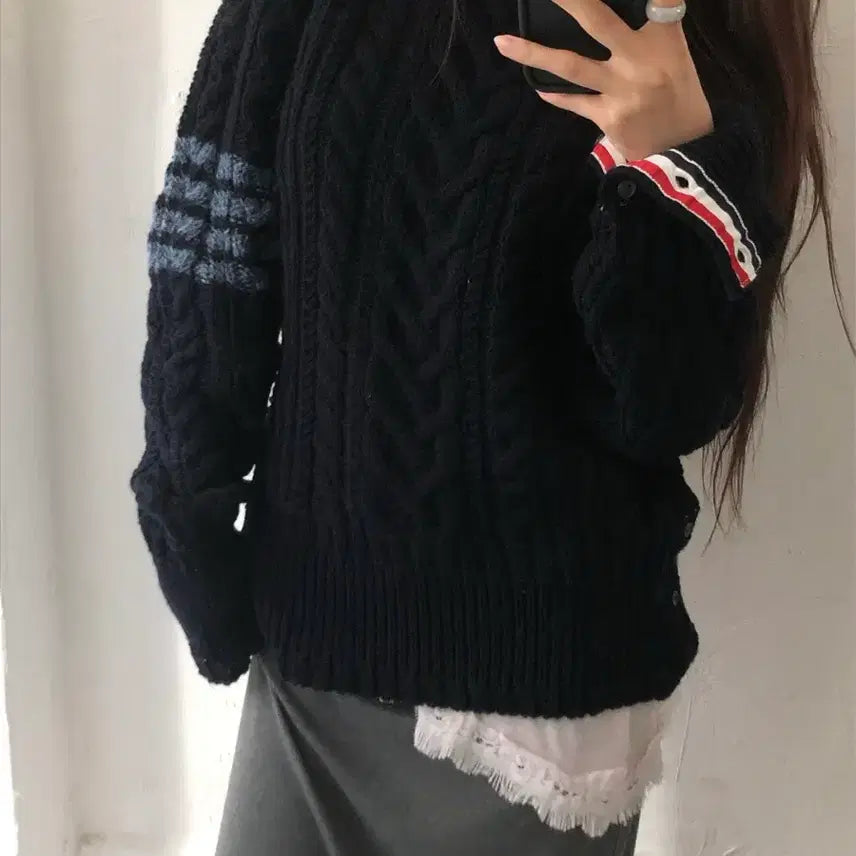 [BUNJANG] Thom Browne 20FW Aran Cable Tweed Knit / Thom Browne 톰브라운 20FW 아란케이블 사선 트위드 니트