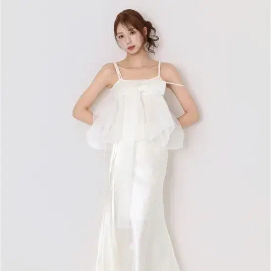 [BUNJANG] Shin Seoul Yangdan Mermaid Long Skirt - Ivory / [새상품] 신서울 양단 머메이드 롱스커트 생활한복 아이보리