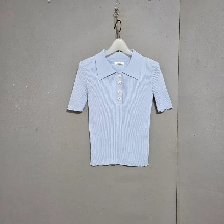 [BUNJANG] List Ribbed Collar Knit Sky Blue / 리스트 쫄스타일  카라 니트  55  n6915