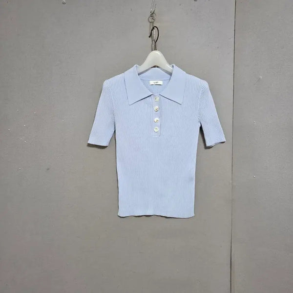 [BUNJANG] List Ribbed Collar Knit Sky Blue / 리스트 쫄스타일  카라 니트  55  n6915