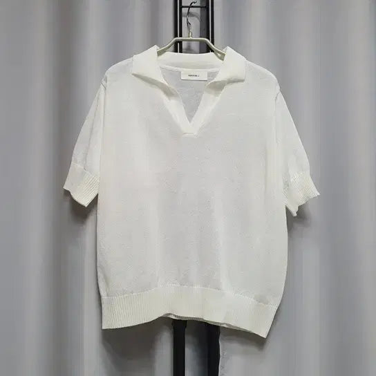 [BUNJANG] Jeil Pyung White Polo Knit T-shirt / 제평 비이커제이 화이트 반팔 카라 니트 제일평화