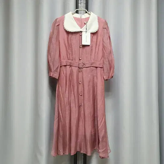 [BUNJANG] Kenneth Lady Pink Chiffon Flare Long Dress / (택채새상품) 케네스레이디 카라 핑크 쉬폰 플레어 롱 원피스