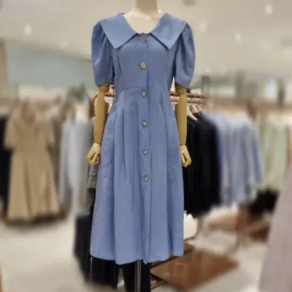 [BUNJANG] Kenneth Lady Puff Sleeve Flare Dress / 바이린샵 케네스레이디 퍼프 카라 반팔 슬리브 플레어 원피스