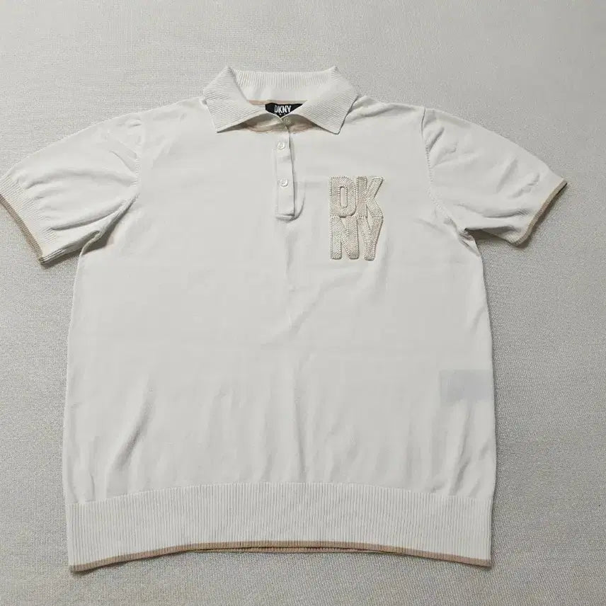 [BUNJANG] DKNY Women's Short Sleeve Collar Knit Cream L / DKNY 반팔 카라 니트 크림 L 여성95