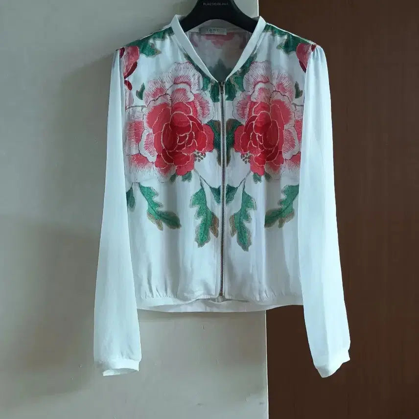[BUNJANG] See-Through Floral Zip-Up Cardigan / 시스루 꽃무늬 집업 가디건