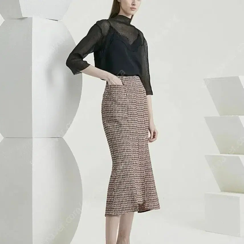 [BUNJANG] TIME Pocket Slit Tweed Skirt / 한섬 타임 TIME 포켓 슬릿 트위드 스커트 롱치마머메이드레드하객룩출근룩
