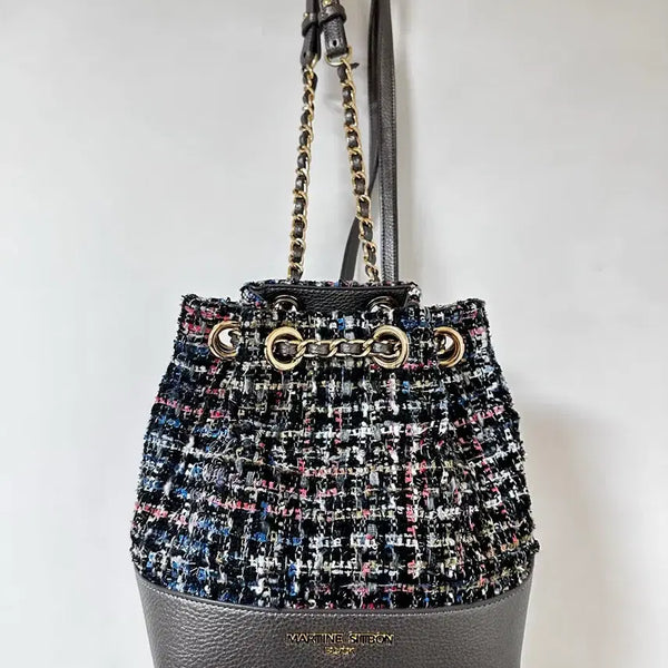 [BUNJANG] Black Martine Sitbon Tweed Gold Chain Backpack / 블랙 마틴 싯봉 트위드 금장 백팩 여성 가방