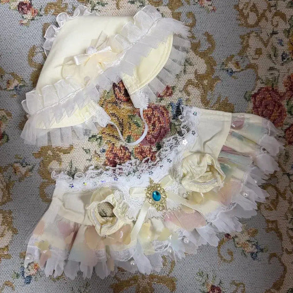 [BUNJANG] 20cm Doll Yellow Dress Set with Bonnet / 20cm 솜인형 옷 노랑 드레스 원피스 인형 옷 아기 보넷 세트