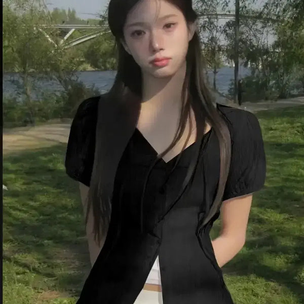 [BUNJANG] Black Puff Sleeve Blouse / 블랙 퍼프 여리 블라우스