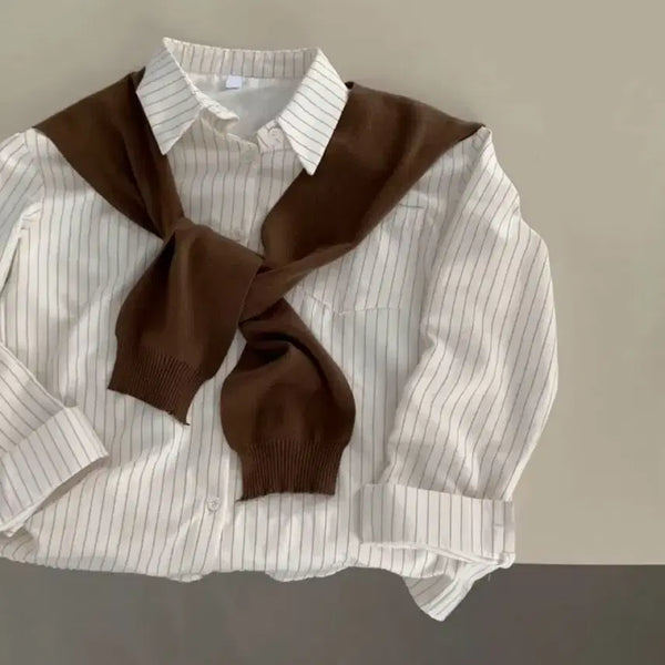 [BUNJANG] Knit Shawl + Shirt Set / 니트숄+셔츠세트
