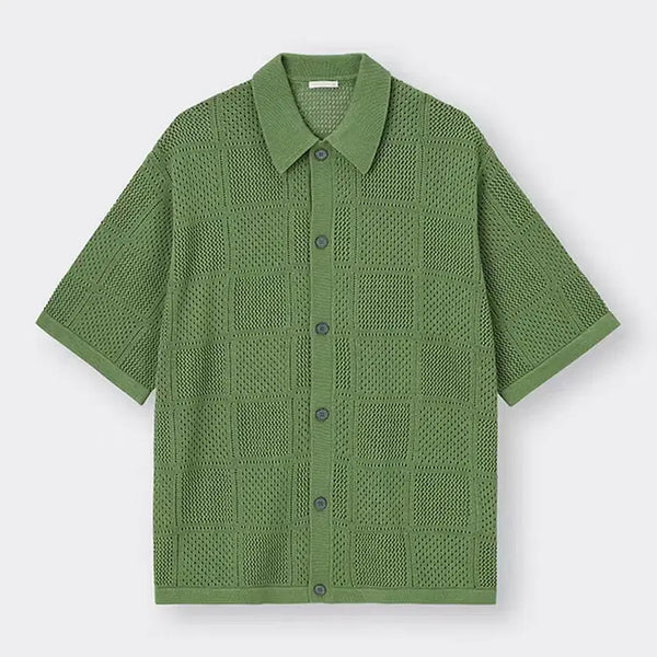 [BUNJANG] GU Dry Touch Washable Mesh Knit Shirt Green XL / GU 지유 드라이터치 아크릴 워셔블 메쉬니트 셔츠 5부 그린XL 105