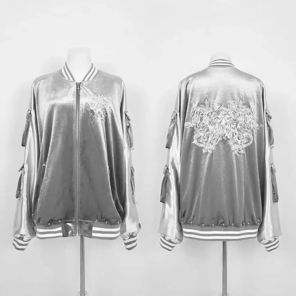 [BUNJANG] Dim More Silver Velvet Sukajan Outer Jumper / 딤모아르 실버 벨벳 스카쟌 아우터 점퍼 양산형지뢰계레플렘ililil