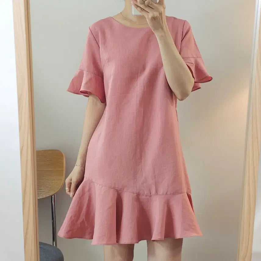 [BUNJANG] F.CLICHE Women's Pink Short Sleeve Mini Dress / (F)클리지 여성 반팔 미니 원피스 핑크 C6W4058