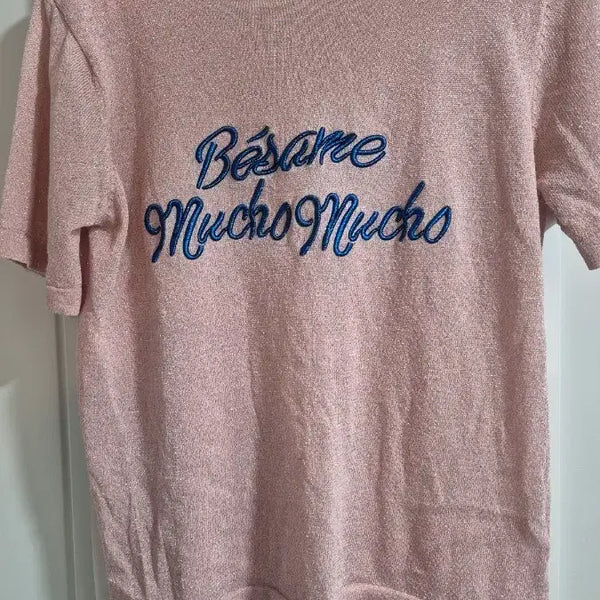 [BUNJANG] Paschge Pink Pearl Short-Sleeve Knit T-Shirt / 파십게 핑크 펄 반팔니트