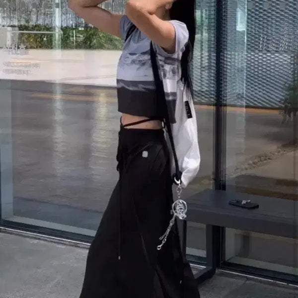 [BUNJANG] Triming Bird See-through Strap Wrap Pants / 트리밍버드 시스루 스트랩 랩 팬츠