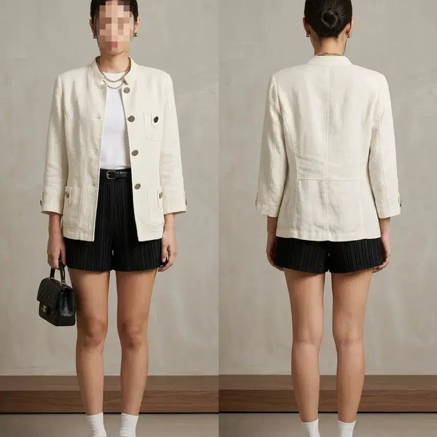 [BUNJANG] White Linen 7/10 Sleeve Jacket / 화이트 린넨 7부 소매자켓