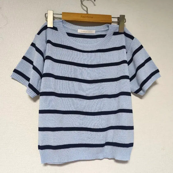 [BUNJANG] Bubble & Chic Stripe Short Summer Knit / (새제품)크롭 버블앤시크 스트라이프 숏 여름니트