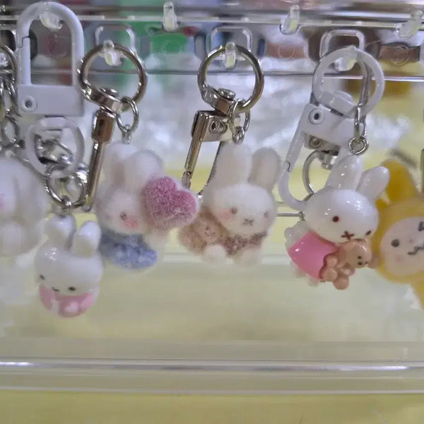 [BUNJANG] Flocked Rabbit Keychain Set / 토끼 후로킹 키링 6가지