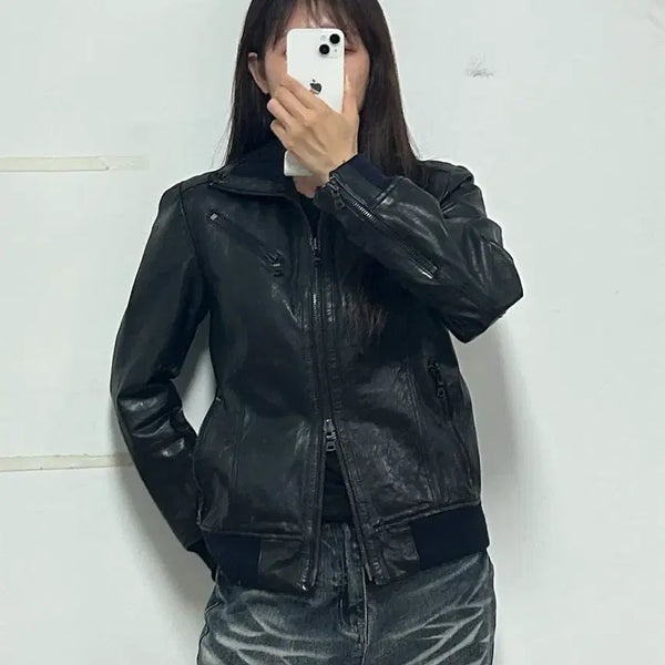 [BUNJANG] LIDAH Leather Zip-Up Jacket Black / lidah 레더 집업 자켓 블랙