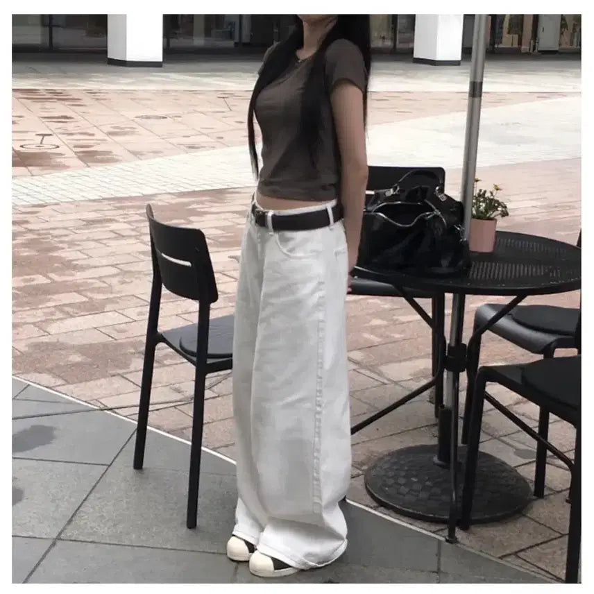 [BUNJANG] Liz River Fade Wide White Pants / 에이블리 리즈리버 페이드 와이드 화이트 팬츠