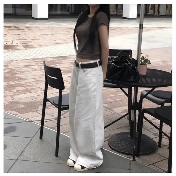[BUNJANG] Liz River Fade Wide White Pants / 에이블리 리즈리버 페이드 와이드 화이트 팬츠