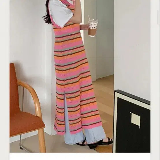 [BUNJANG] Gonggoo Woman Tianin Punching Stripe Long Knit Dress / 공구우먼 티아닌 펀칭 스트라이프 롱 니트 원피스