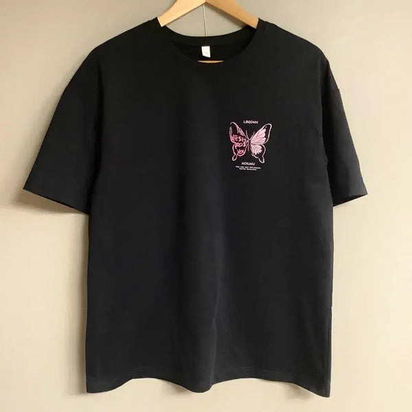 [BUNJANG] Black Butterfly Print Short Sleeve T-Shirt XL / 블랙 나비 반팔 티셔츠 XL사이즈