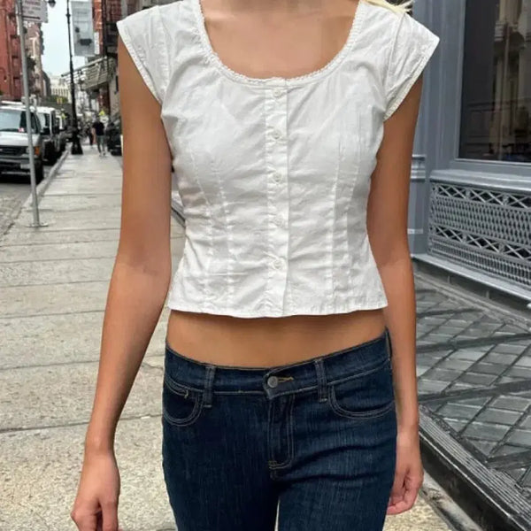 [BUNJANG] Brandy Melville White Short Sleeve Blouse / 브랜디멜빌 화이트 반팔 블라우스 섭듀드