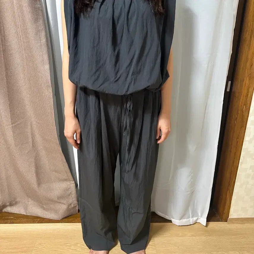 [BUNJANG] Women's Linen Shirt and Pants Set Charcoal / 여자 린넨 셔츠 바지 세트 챠콜