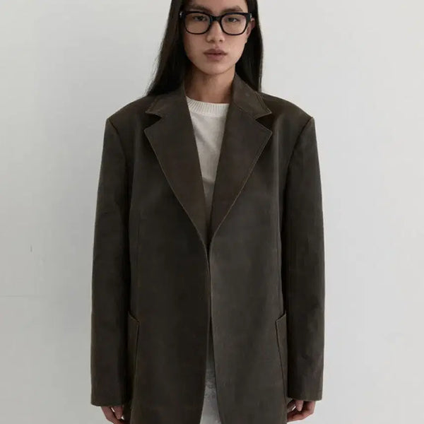 [BUNJANG] MAZINE Out Pocket Single Blazer Jacket Dark Brown / 마조네 아웃 포켓 싱글 블레이저 자켓 다크 브라운