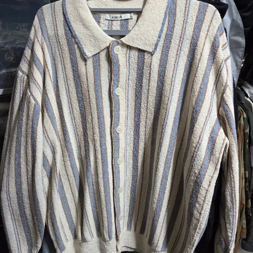[BUNJANG] KIMUER Terry Stripe Boucle Cardigan Blue (L) / 키뮤어 테리 스트라이프 부클 카라 가디건 블루 (L)