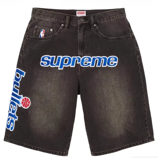 [BUNJANG] Supreme Mitchell & Ness Washington Bullets Baggy Denim Shorts Washed Black - 26 / 슈프림 미첼 & 네스 워싱턴 불리츠 배기 데님 쇼츠 워시드 블랙 - 26