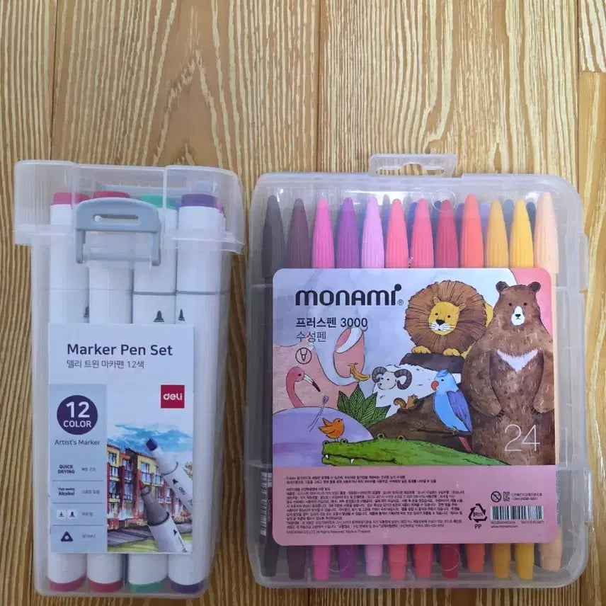[BUNJANG] Monami Plus Pen 3000 (Water-Based) & Deli Twin Marker Pen (12 Colors) / 모나미 프러스펜 3000(수성펜) & 델리 트윈 마카펜(12색)