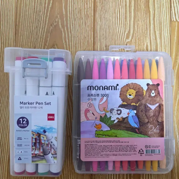 [BUNJANG] Monami Plus Pen 3000 (Water-Based) & Deli Twin Marker Pen (12 Colors) / 모나미 프러스펜 3000(수성펜) & 델리 트윈 마카펜(12색)