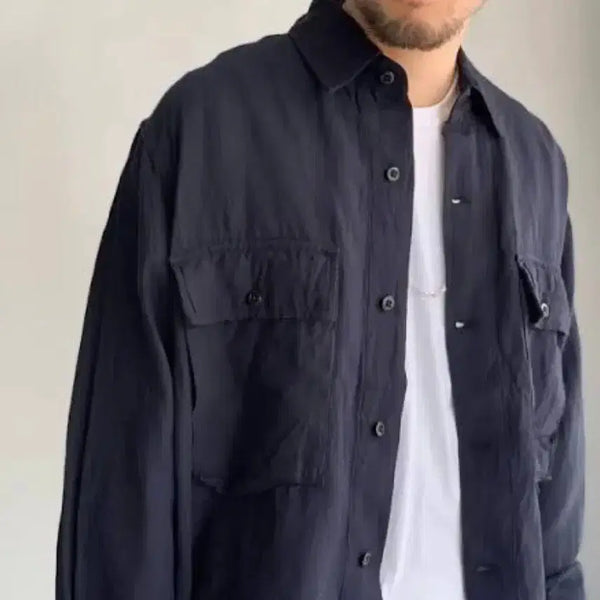 [BUNJANG] Kaptain Sunshine Silk Blend Field Shirt Jacket Navy / 캡틴선샤인 필드셔츠자켓