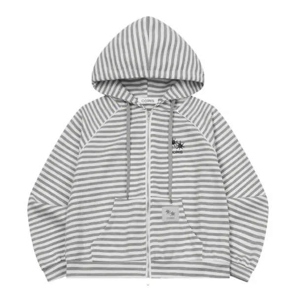 [BUNJANG] Koyris Seina Raglan Stripe Hoodie Zip-Up / 코이리스 세이나 나그랑 스트라이프 후드집업