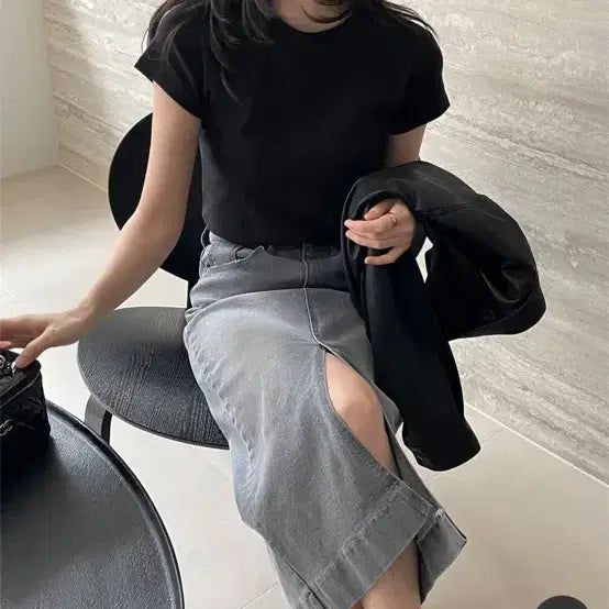 [BUNJANG] Roniel Black Denim Long Skirt / 로니엘 데님 스커트 흑청