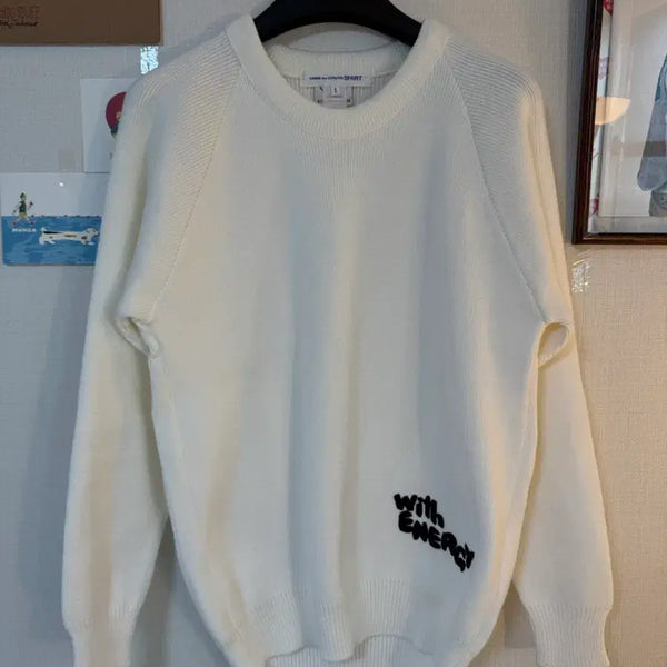 [BUNJANG] Comme des Garçons Ivory Lettering Knit Sweater / 꼼데가르송 아이보리 레터링 니트