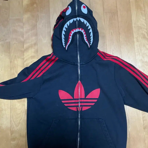 [BUNJANG] BAPE x Adidas Collaboration Hooded Zip-Up Sweatshirt - Size M / 베이프x아디다스 후드집업 kr m 사이즈