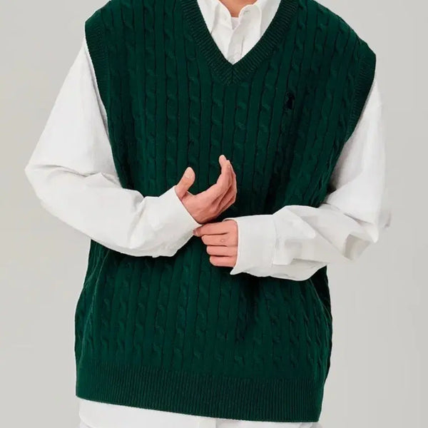 [BUNJANG] Cable Knit Vest (Green) M / 케이블 스몰라쿠 니트 베스트(그린) M