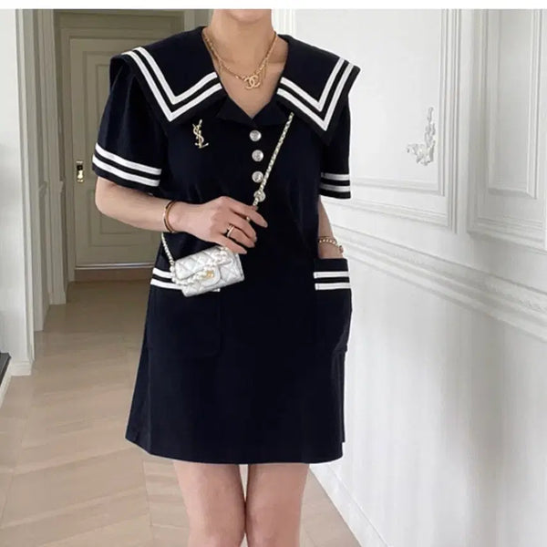 [BUNJANG] Jullog Sailor Mini Dress / 줄로그 세일러 미니 드레스 원피스 세라 여행룩 코튼100% 마린 카라