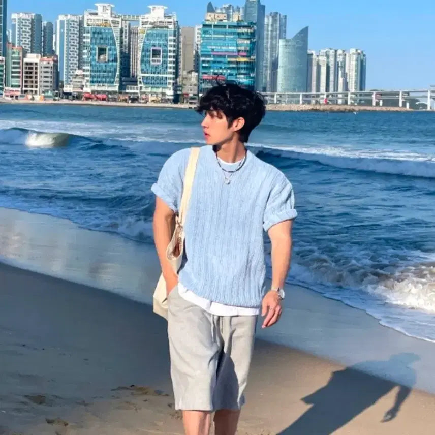 [BUNJANG] Summer Short Sleeve Knit Top / Summer Sactch Buckle Round Half KnitKR