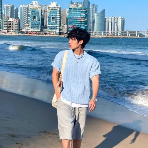 [BUNJANG] Summer Short Sleeve Knit Top / Summer Sactch Buckle Round Half KnitKR