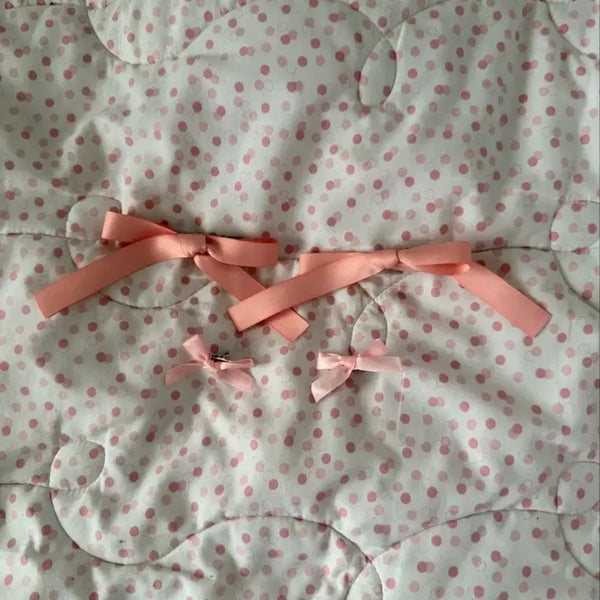 [BUNJANG] Pink Ribbon Hairpin Set (4 Pieces) / 핑크 리본 헤어핀 4종 세트