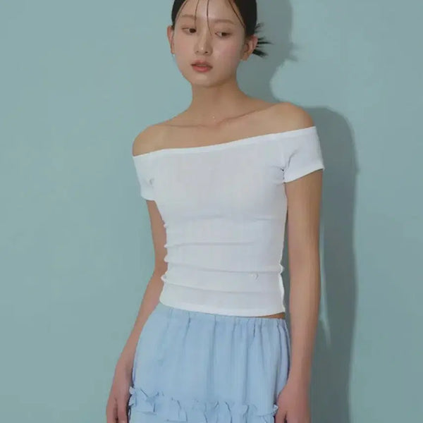 [BUNJANG] Awwet Soft Raglan Off-Shoulder T-Shirt White / 어윗 반팔 오프숄더 soft raglan t-shirt white