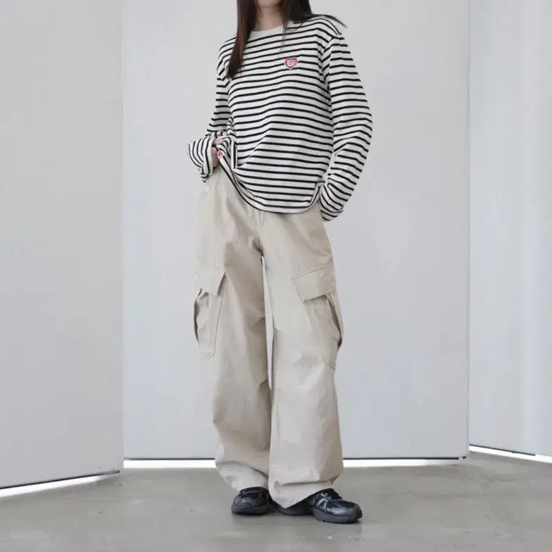 [BUNJANG] WARM for WOMEN Button Wide Beige Cargo Pants / 와르 포 우먼 버튼 와이드 베이지 카고 팬츠