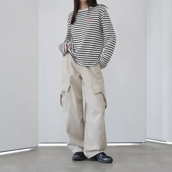 [BUNJANG] WARM for WOMEN Button Wide Beige Cargo Pants / 와르 포 우먼 버튼 와이드 베이지 카고 팬츠