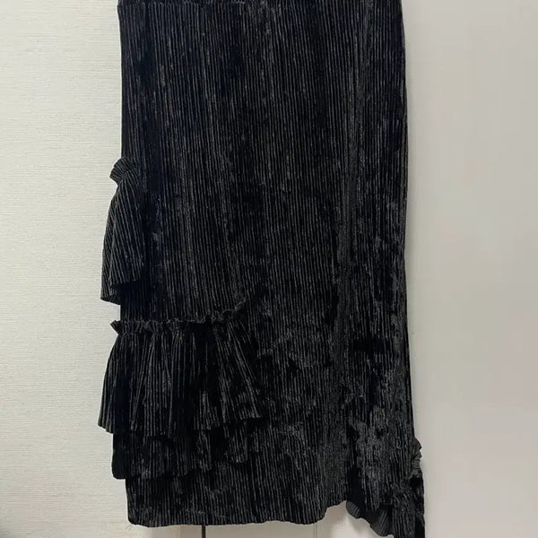 [BUNJANG] Black Shirring Frill Long Skirt / 블랙 셔링 프릴 롱 스커트