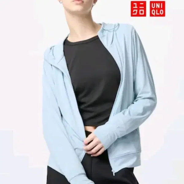 [BUNJANG] Uniqlo Airism Hooded Zip-Up Jacket - Blue (M) / 유니클로 에어리즘 후드 집업 블루 M