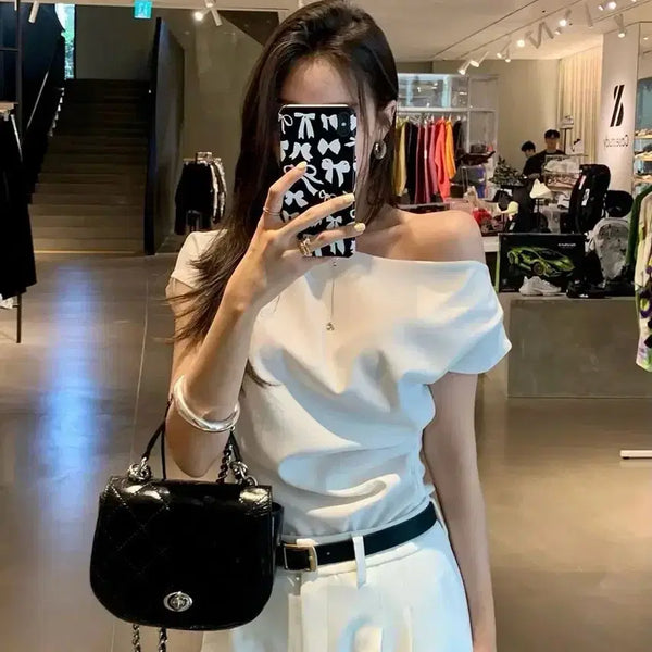 [BUNJANG] Chicks Label Giselle Drape Blouse Beige S / 새상품) 칙스라벨 지젤 드레이프 블라우스 베이지 S 셔링오프숄더하객룩여름